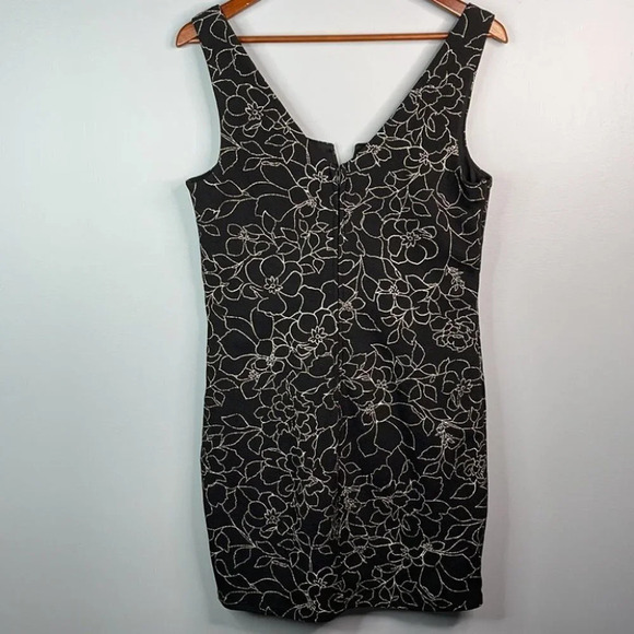 TRIXXI Metallic Mini Dress Black Floral Print Split V-neck Ruched Size XL - Picture 8 of 13